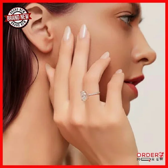 3 Carat Oval Moissanite Engagement Ring 14K Gold Plated Sterling Silver